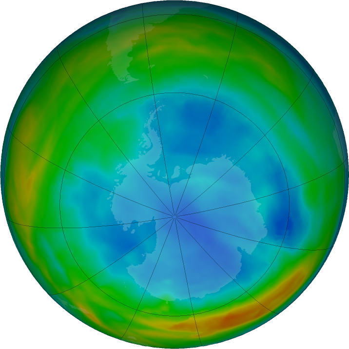 Antarctic ozone map for 16 July 2023